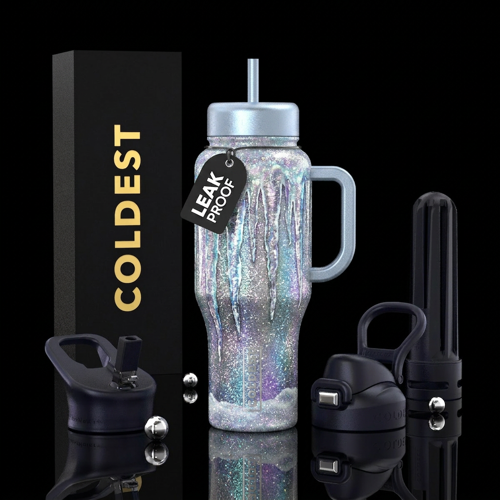 Beautiful glitter ice sickles, glossy, trompe-l'œi... water bottle design