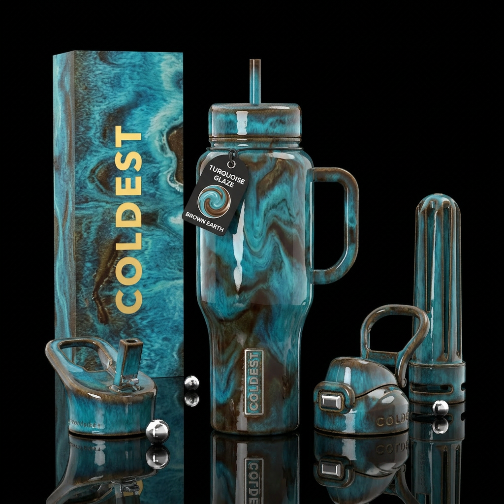 Turquoise and brown glaze,glossy water bottle design
