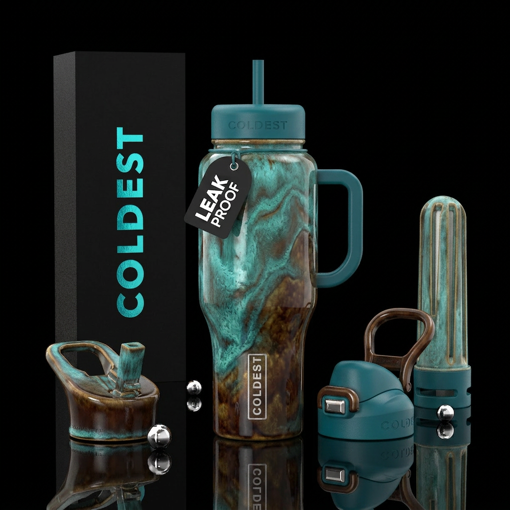 Turquoise and brown glaze,glossy water bottle design