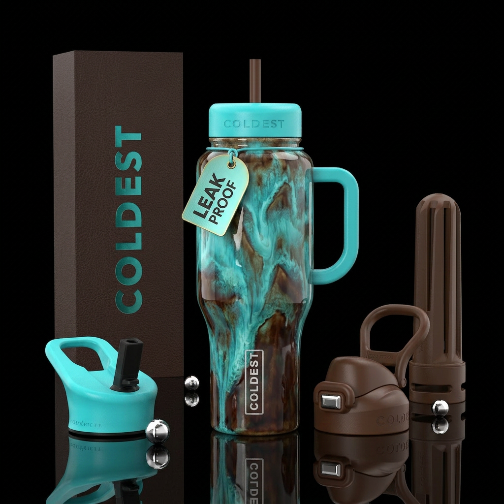Turquoise and brown glaze,glossy water bottle design