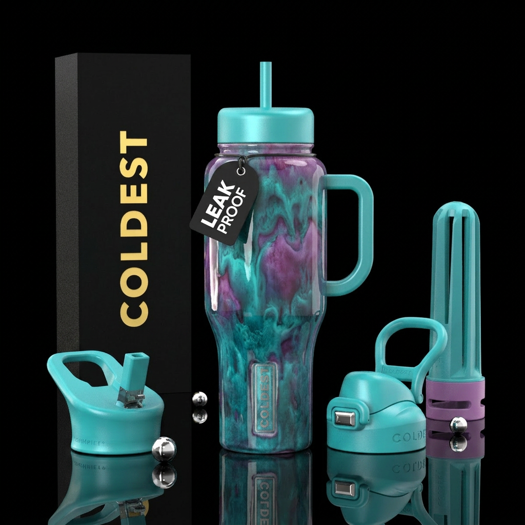 Turquoise and orchid glaze,glossy water bottle design