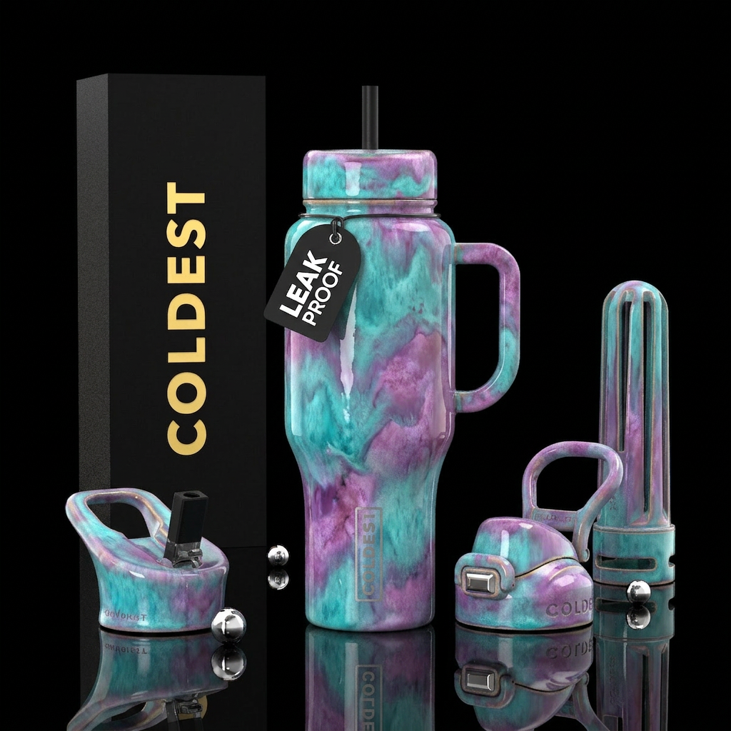 Turquoise and orchid glaze,glossy water bottle design