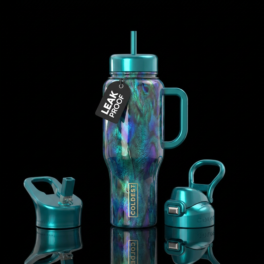 Peacock glaze,glossy,trompe-l'œil water bottle design