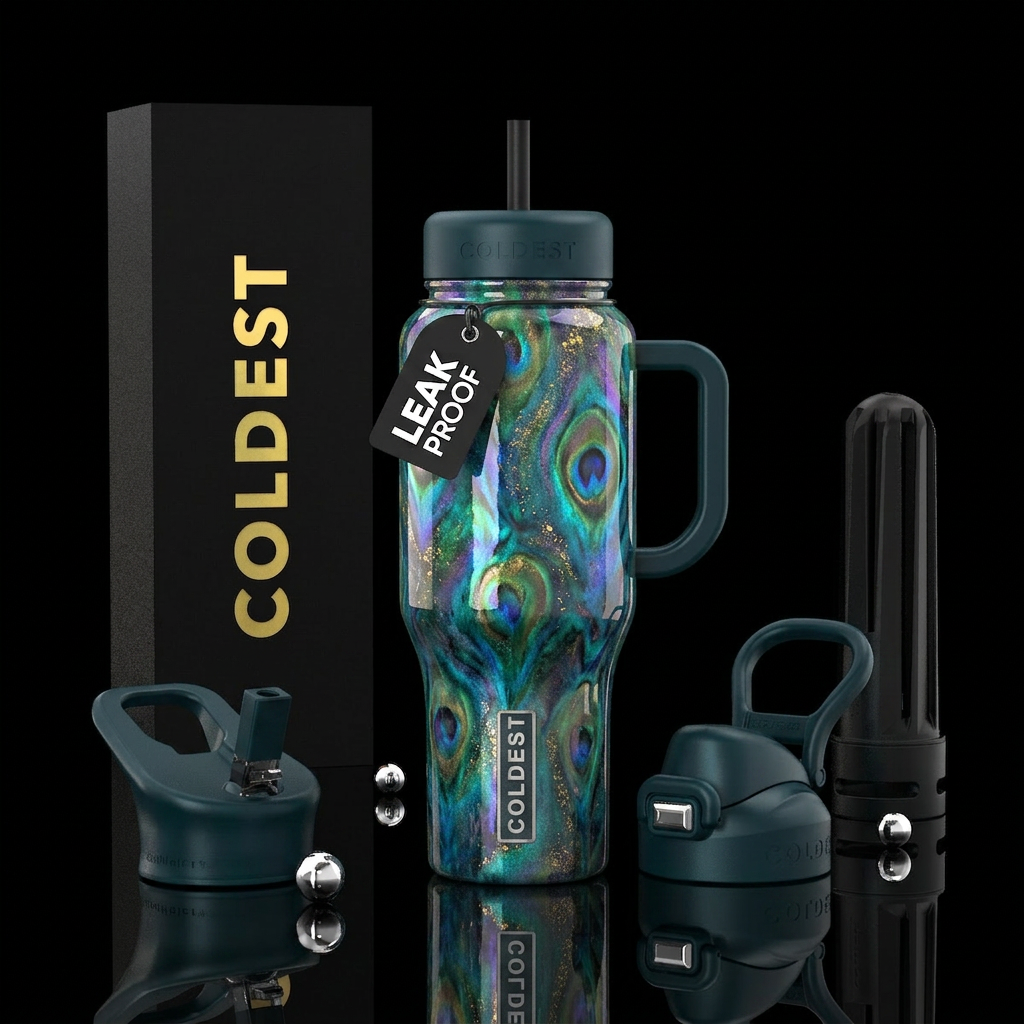 Peacock glaze,glossy,trompe-l'œil water bottle design