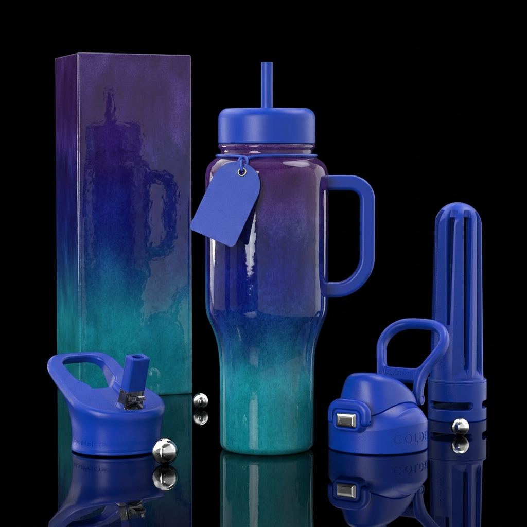 Crock style glaze, glossy, trompe-l'œil,ombre water bottle design