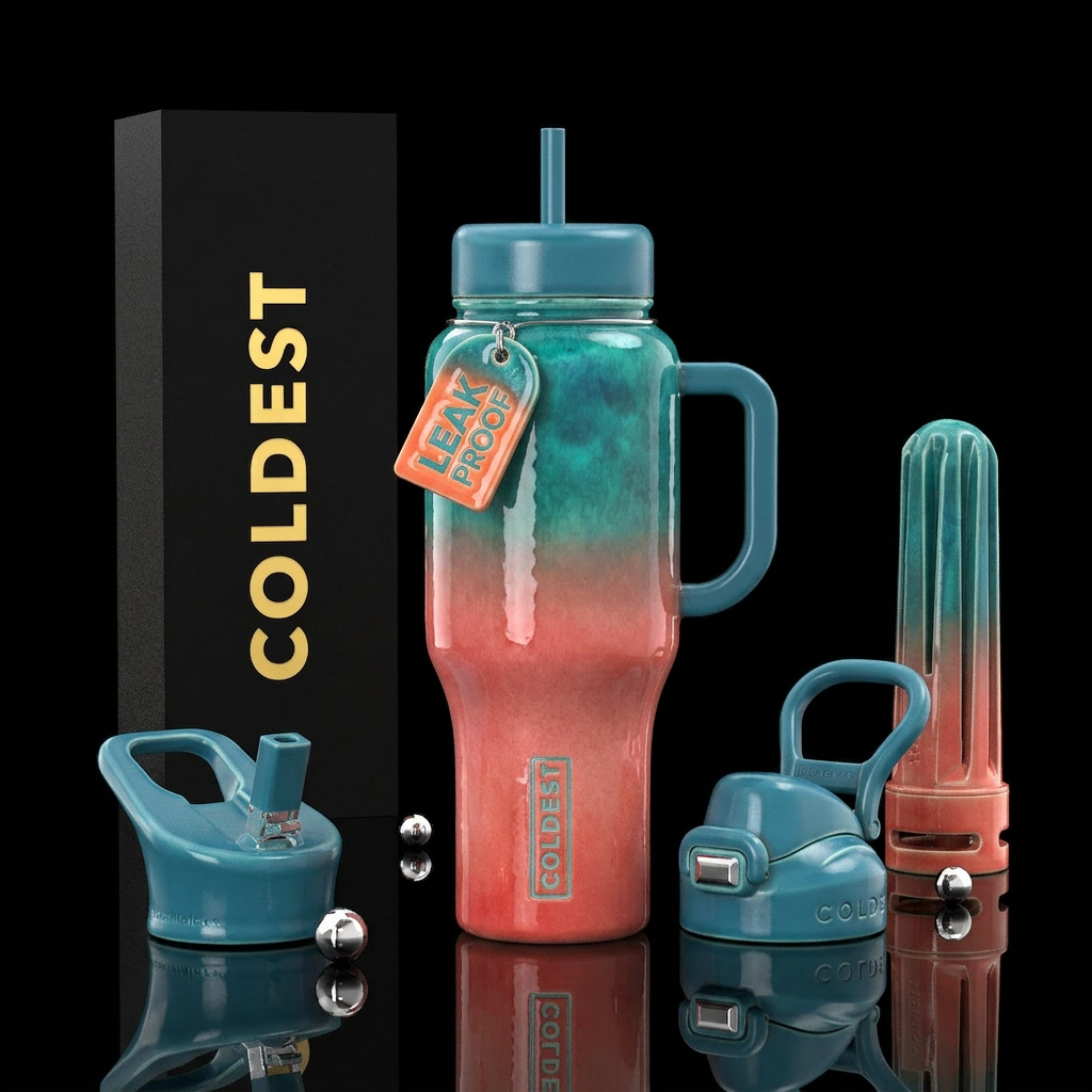 Crock style look,glaze, glossy, trompe-l'œil,ombre water bottle design