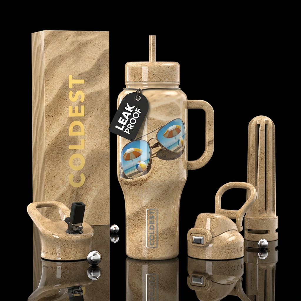 Beach sand sunglasses laying in the sand and in su... water bottle design