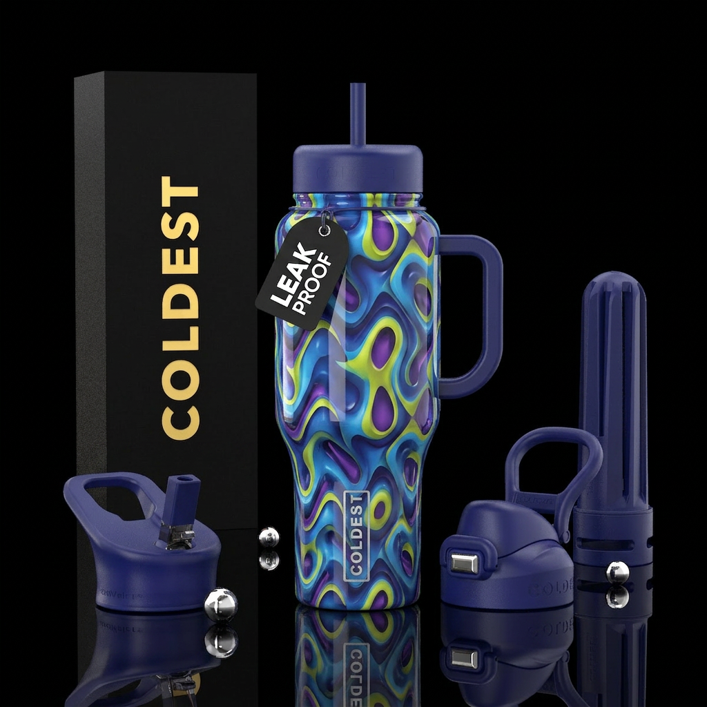 indigo and blue chartreuse purple gyroid,glossy, t... water bottle design