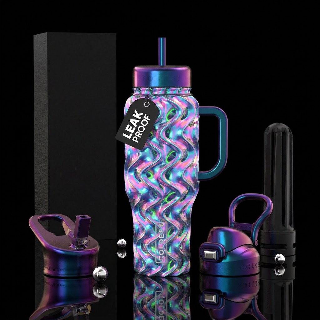 Aurora gyroid,glossy, trompe-l'œil water bottle design