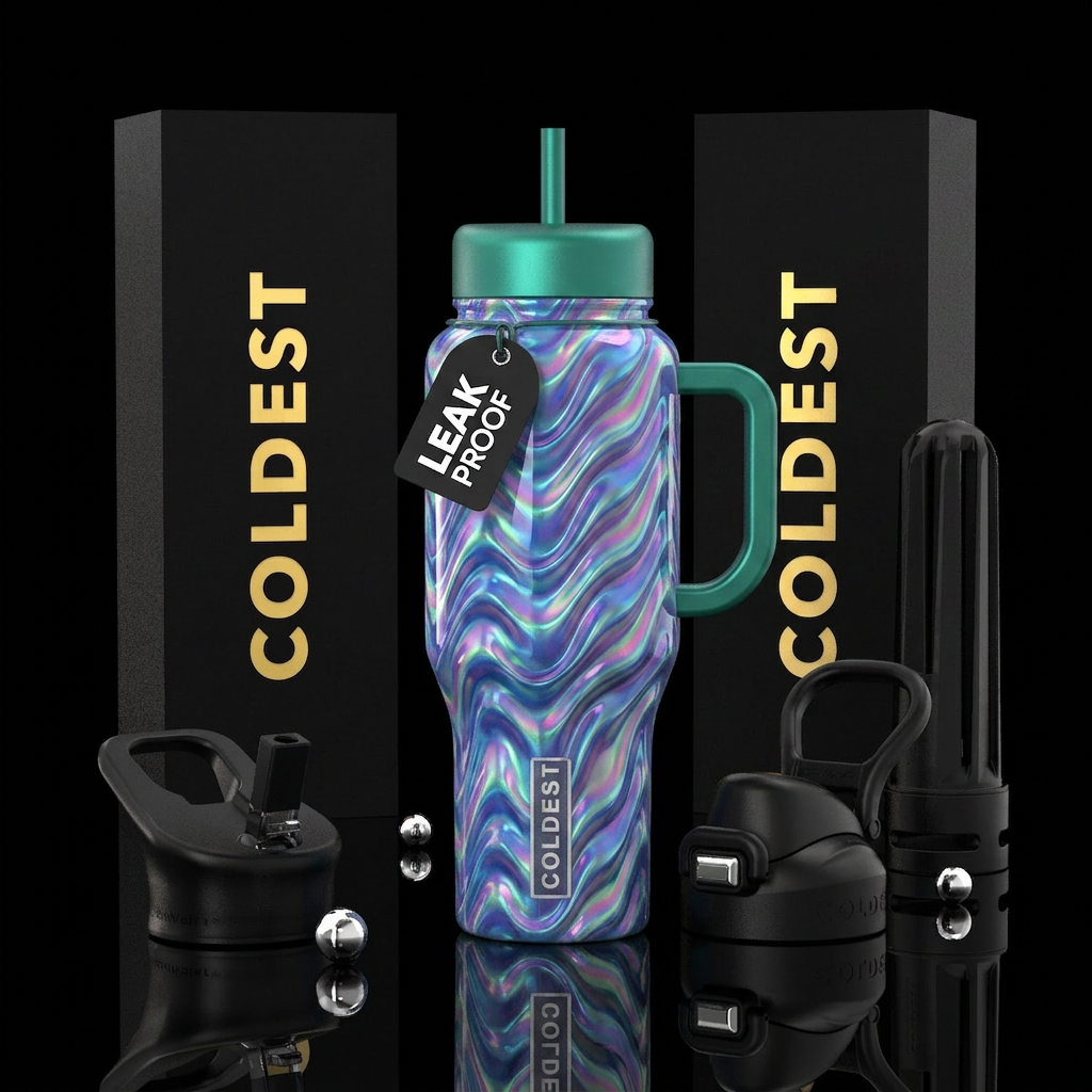 Aurora gyroid,glossy, trompe-l'œil water bottle design