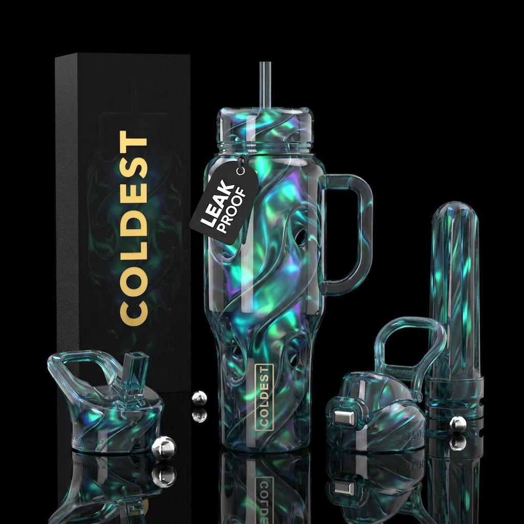 Aurora gyroid,glossy, trompe-l'œil, glowie water bottle design