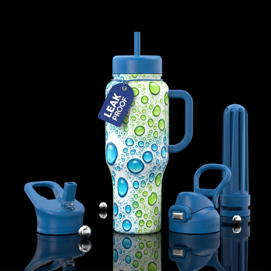 White background Hawaiian blue, Hawaiian lime gree... water bottle design
