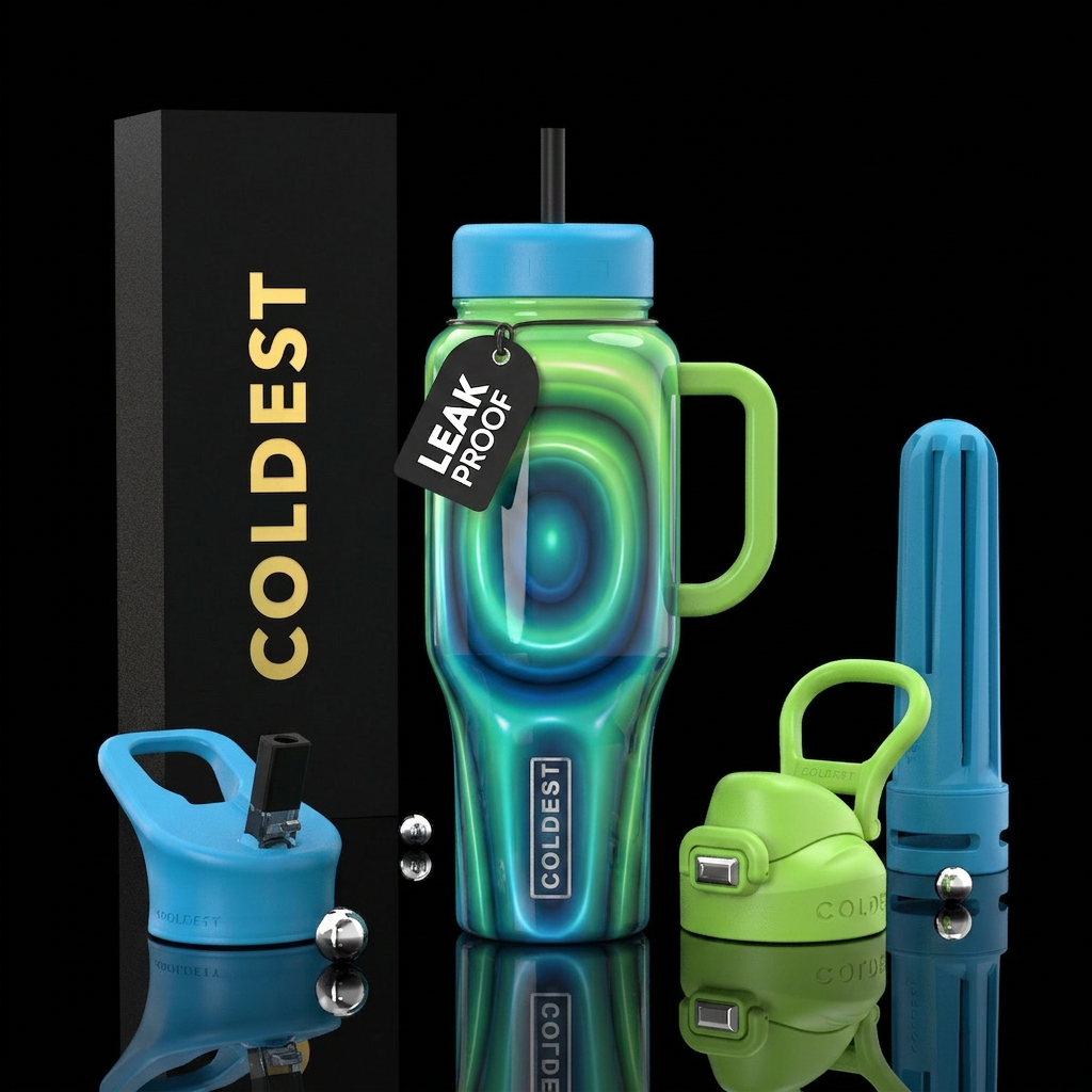 White background Hawaiian blue, Hawaiian lime gree... water bottle design