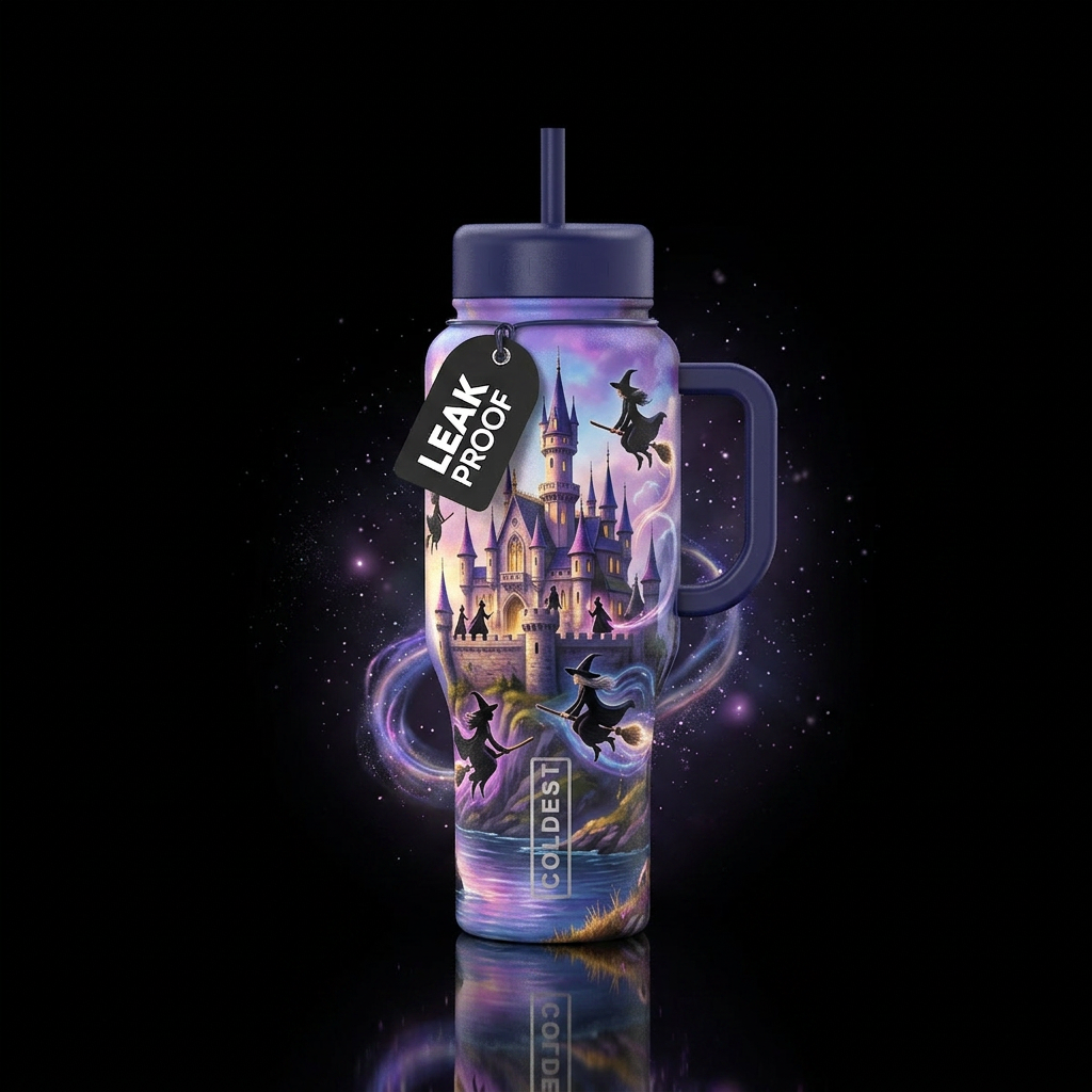 Not hogwarts,Beautiful vibrant small gothic castle... water bottle design