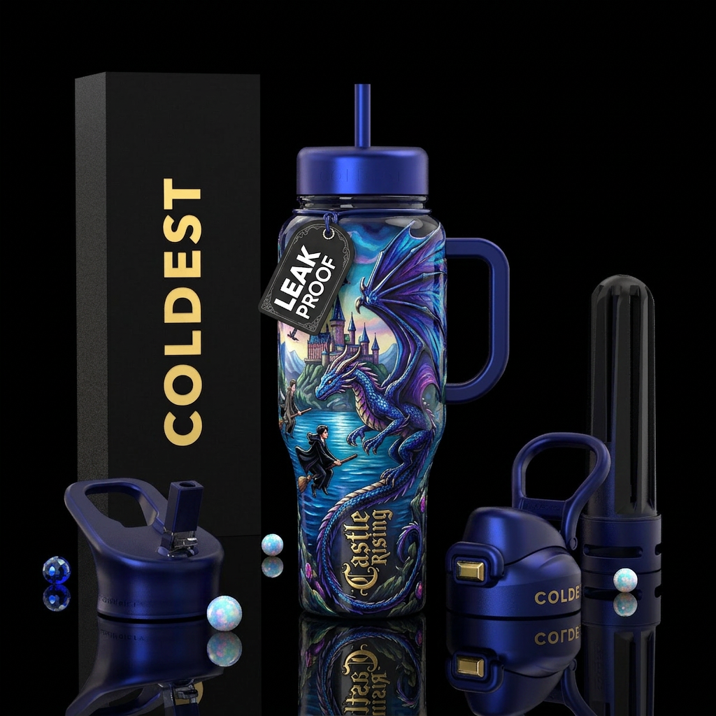 Not hogwarts,Beautiful vibrant small gothic castle... water bottle design
