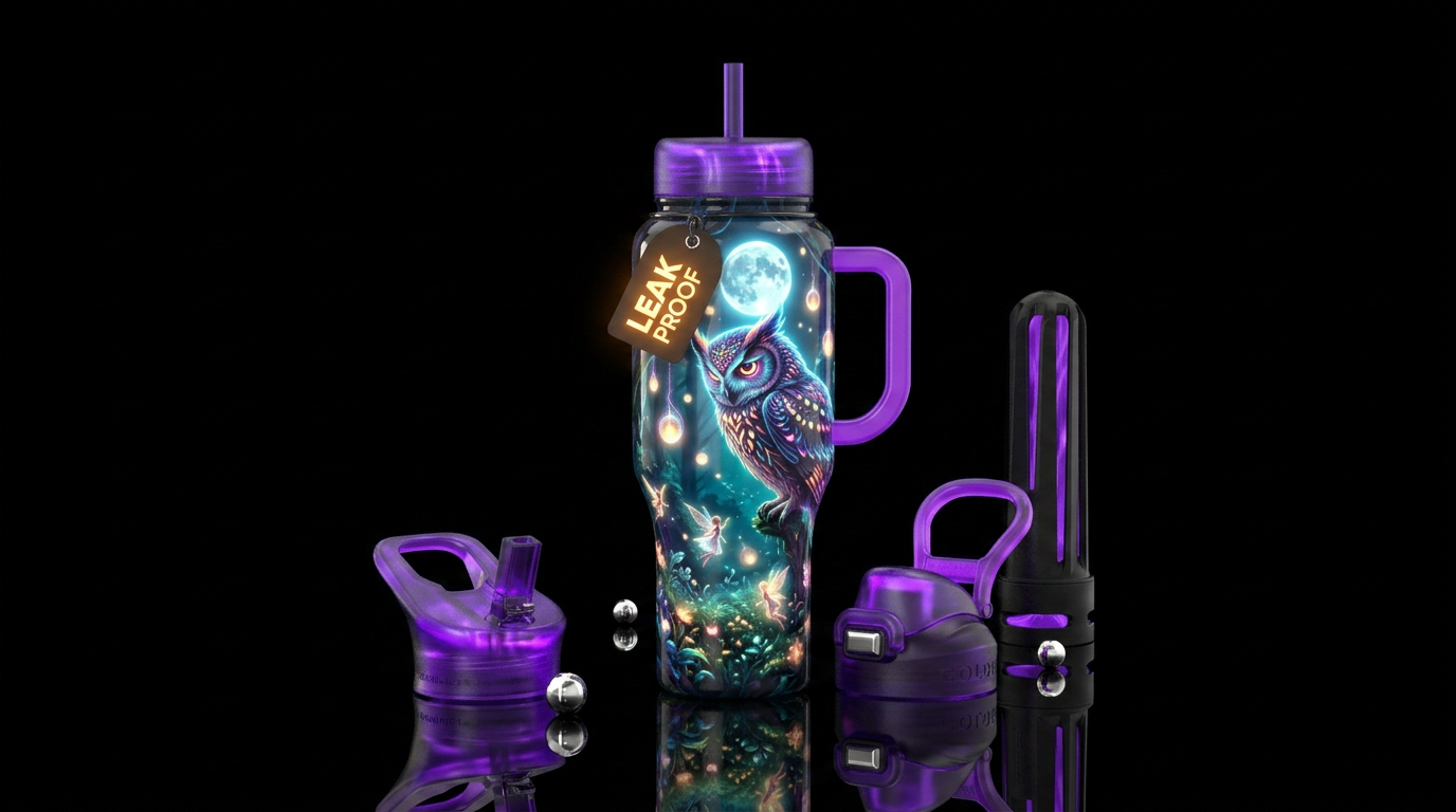 Flamboyant beautiful owl, full moon, glossy, tromp... water bottle design