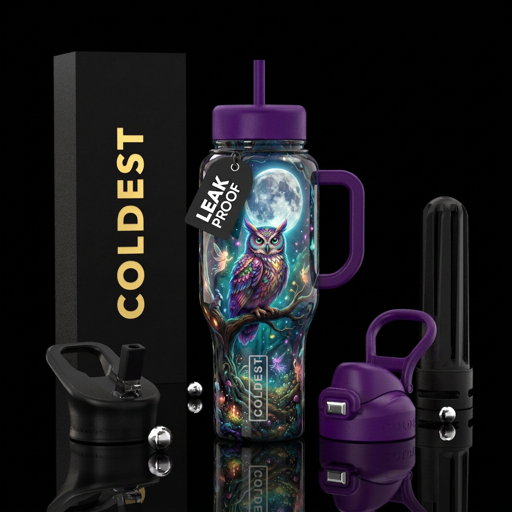 Flamboyant beautiful owl, full moon, glossy, tromp... water bottle design