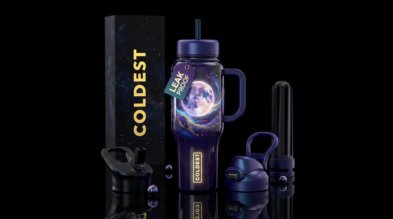 Flamboyant beautiful ,full moon, glossy, trompe-l'... water bottle design