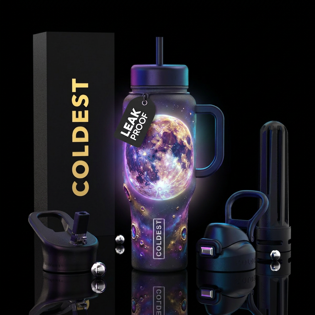 Flamboyant beautiful ,full moon, glossy, trompe-l'... water bottle design