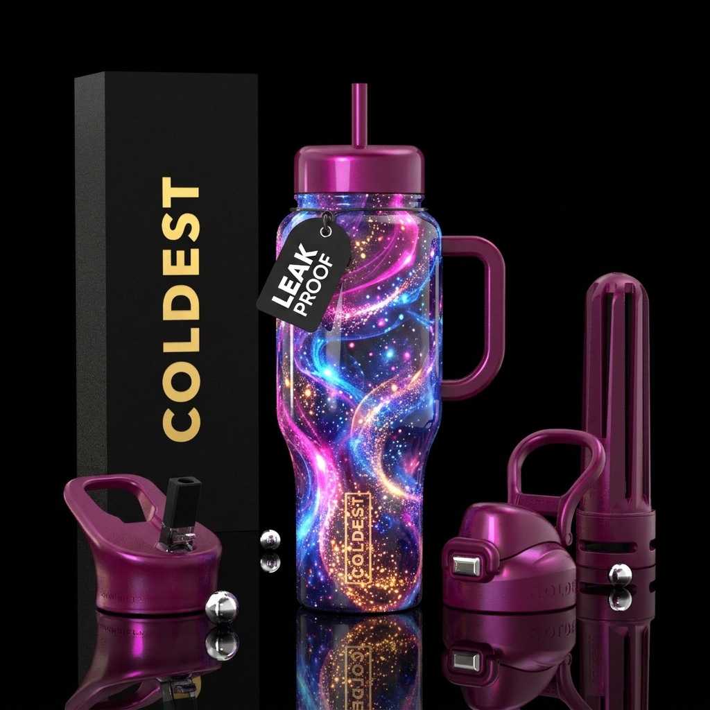 Flamboyant beautiful , glossy, trompe-l'œil, glowi... water bottle design