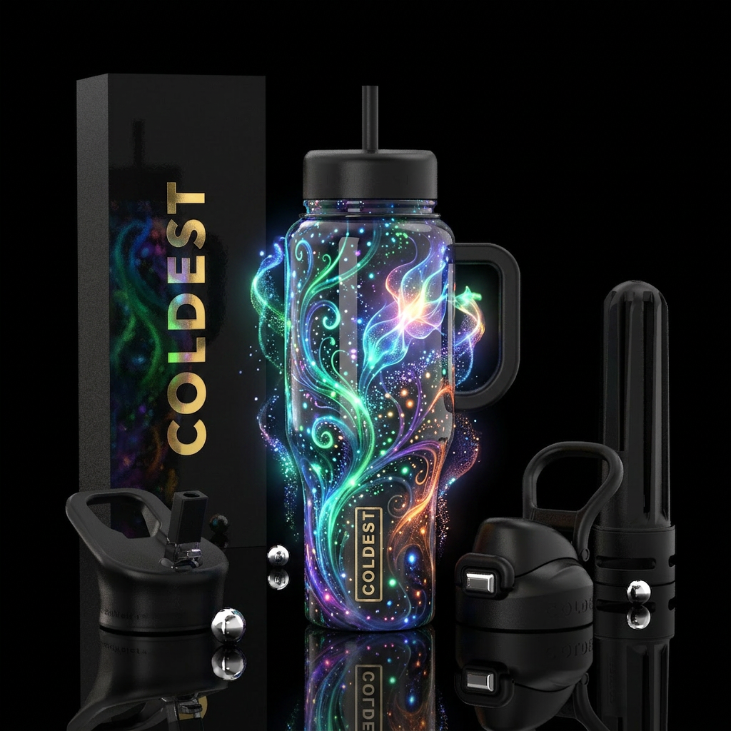 Flamboyant beautiful , glossy, trompe-l'œil, glowi... water bottle design