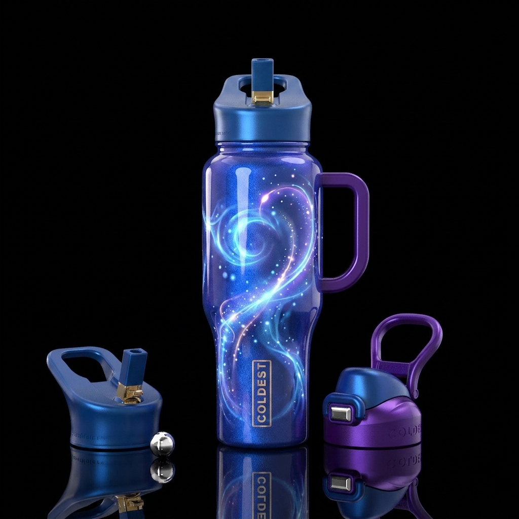 Flamboyant beautiful , glossy, trompe-l'œil, glowi... water bottle design