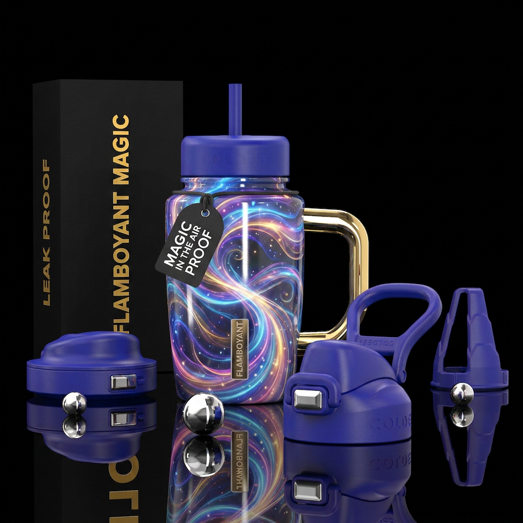 Flamboyant beautiful , glossy, trompe-l'œil, glowi... water bottle design