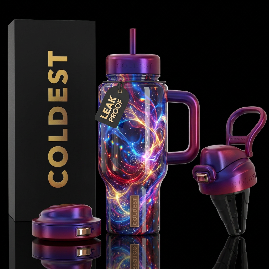 Flamboyant beautiful , glossy, trompe-l'œil, glowi... water bottle design