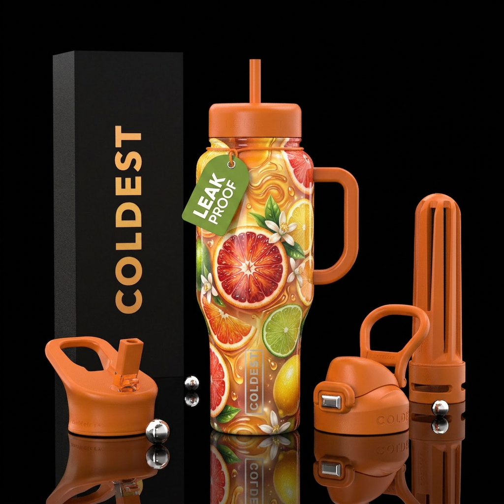 Citrus fantasy dream, glossy, trompe-l'œil, glowie water bottle design