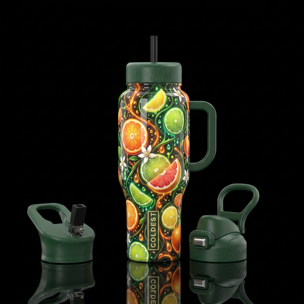 Citrus fantasy dream, glossy, trompe-l'œil, glowie water bottle design