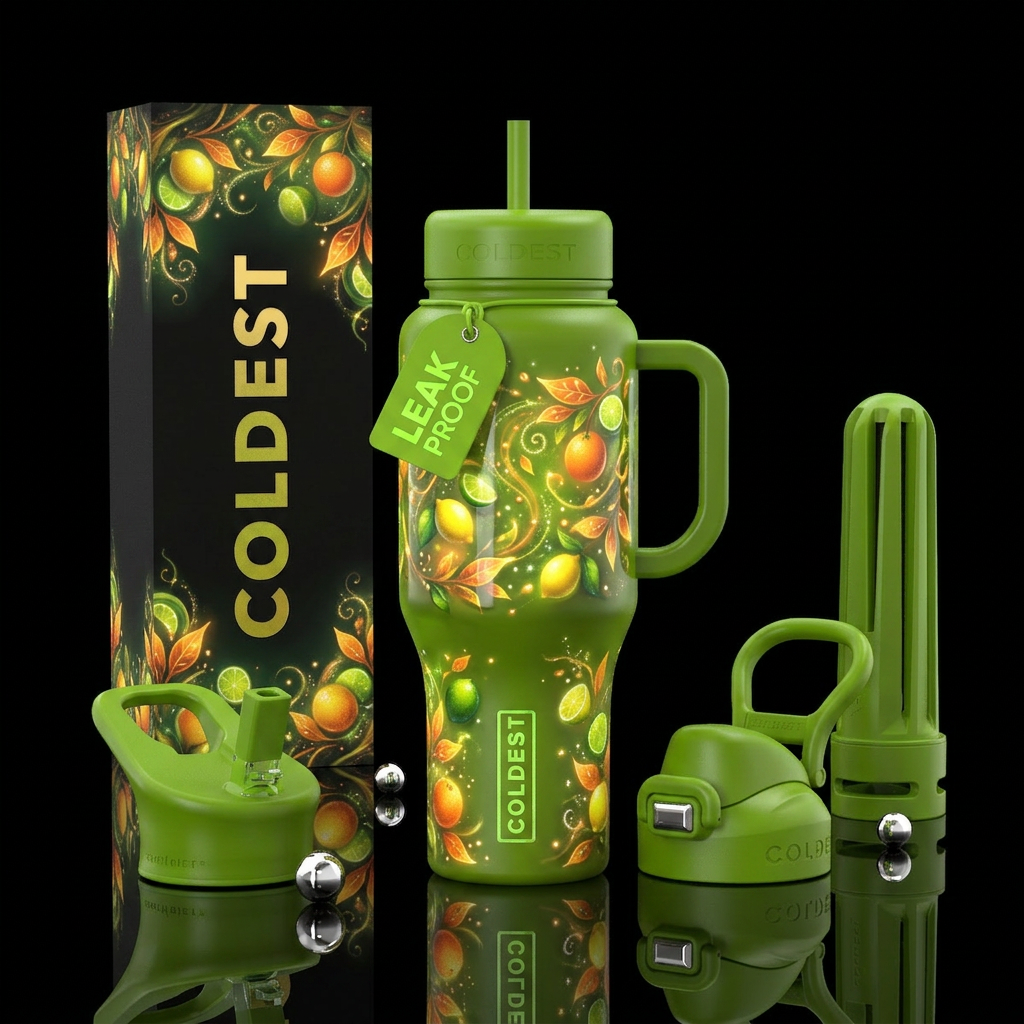 Citrus fantasy dream, glossy, trompe-l'œil, glowie water bottle design