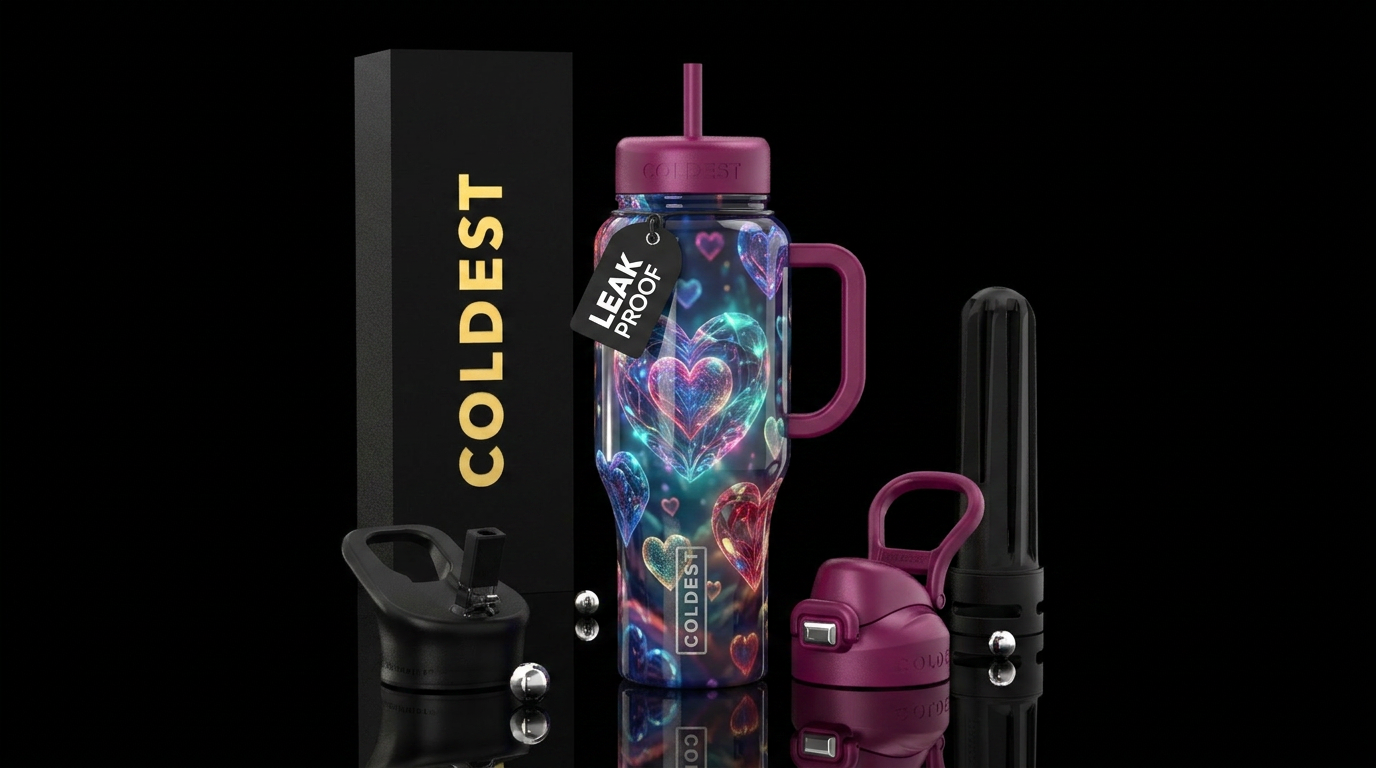 Heart fantasy dream, glossy, trompe-l'œil, glowie water bottle design