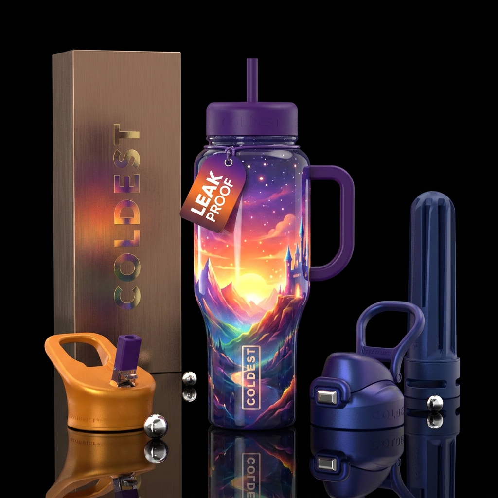 Sunset fantasy dream, glossy, trompe-l'œil, glowie water bottle design