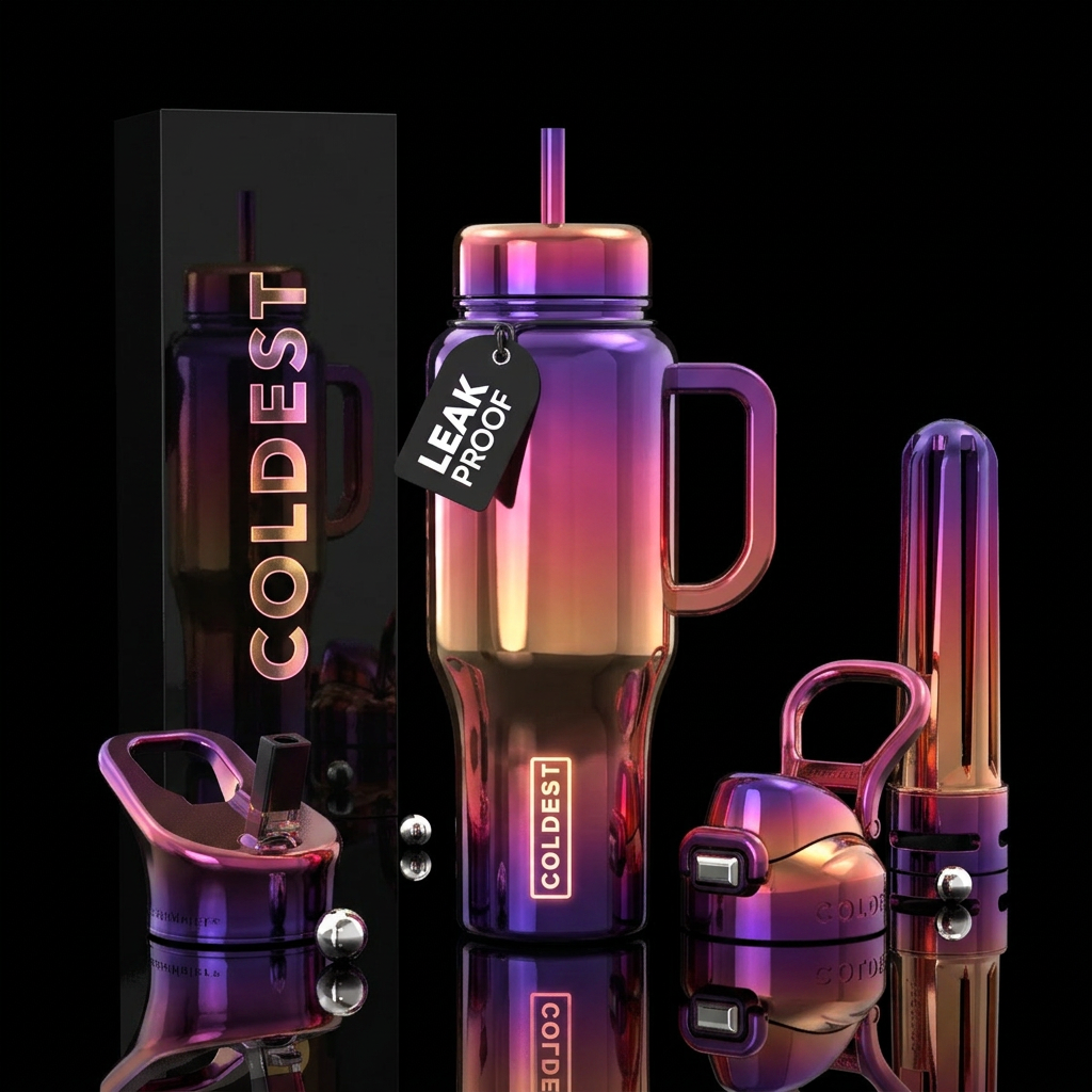 Sunset fantasy dream, glossy, trompe-l'œil, glowie water bottle design