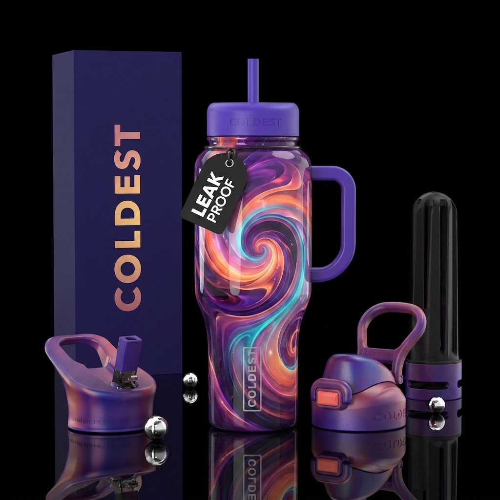 Sunset fantasy dream, glossy, trompe-l'œil, glowie... water bottle design