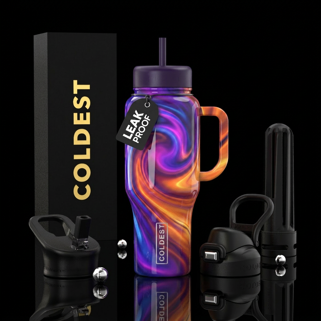 Sunset fantasy dream, glossy, trompe-l'œil, glowie... water bottle design