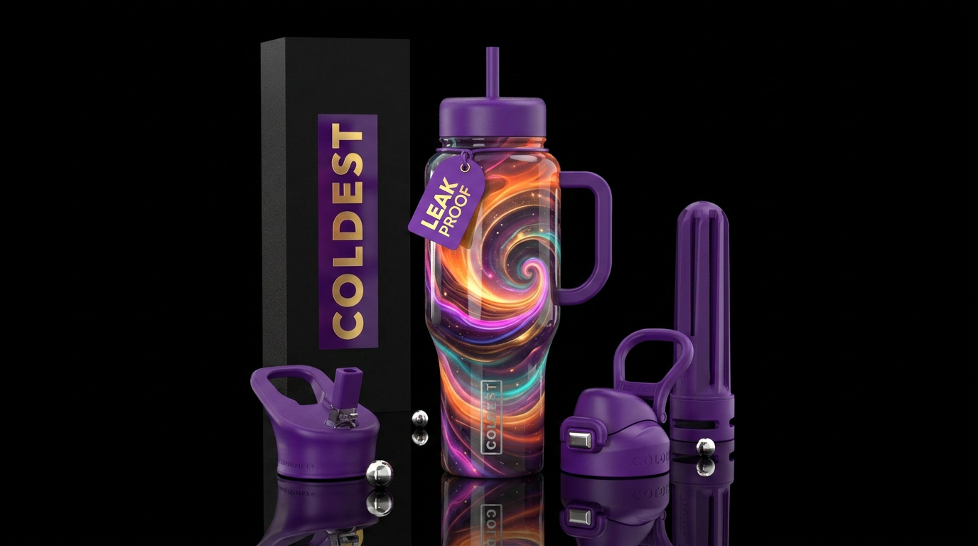 Sunset fantasy dream, glossy, trompe-l'œil, glowie... water bottle design