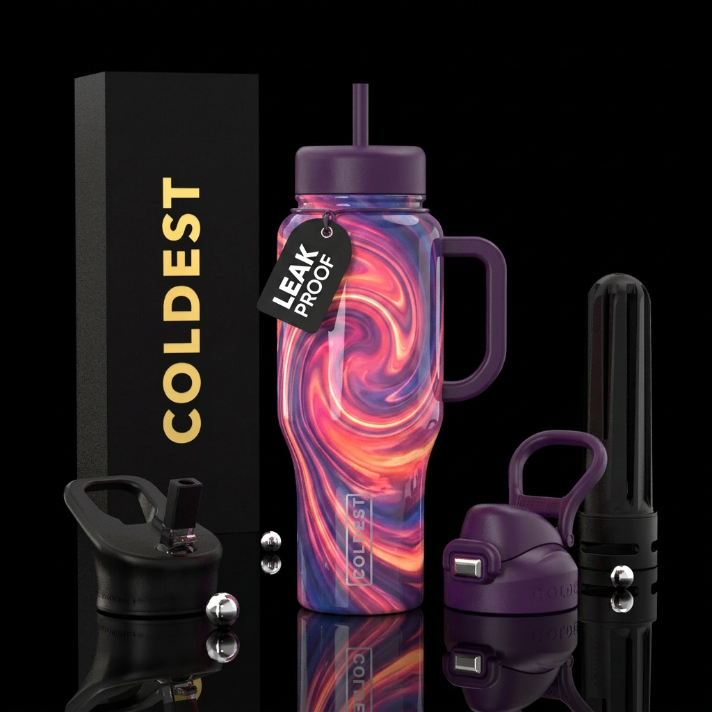Sunset fantasy dream, glossy, trompe-l'œil, glowie... water bottle design
