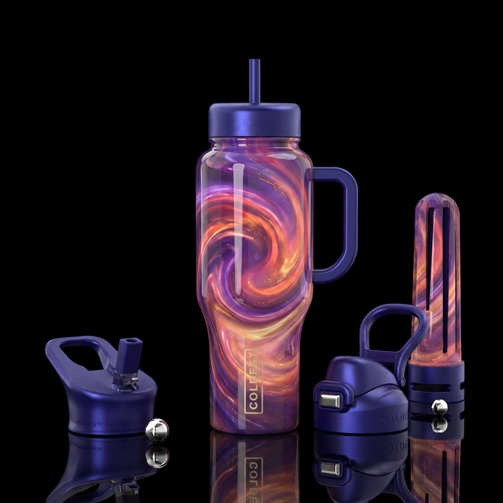 Sunset fantasy dream, glossy, trompe-l'œil, glowie... water bottle design