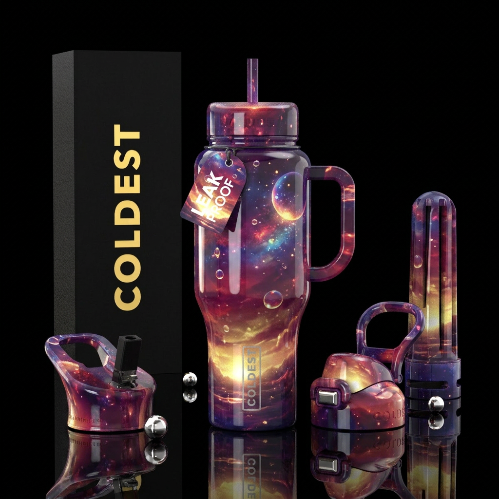 Sunset fantasy dream, glossy, trompe-l'œil, glowie... water bottle design