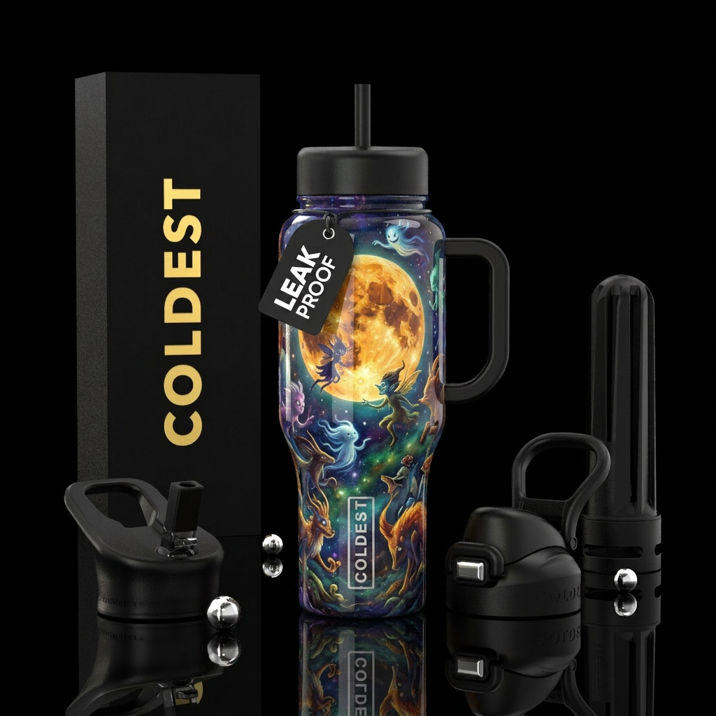 Mischievous, glossy, trompe-l'œil, alluring, folkl... water bottle design