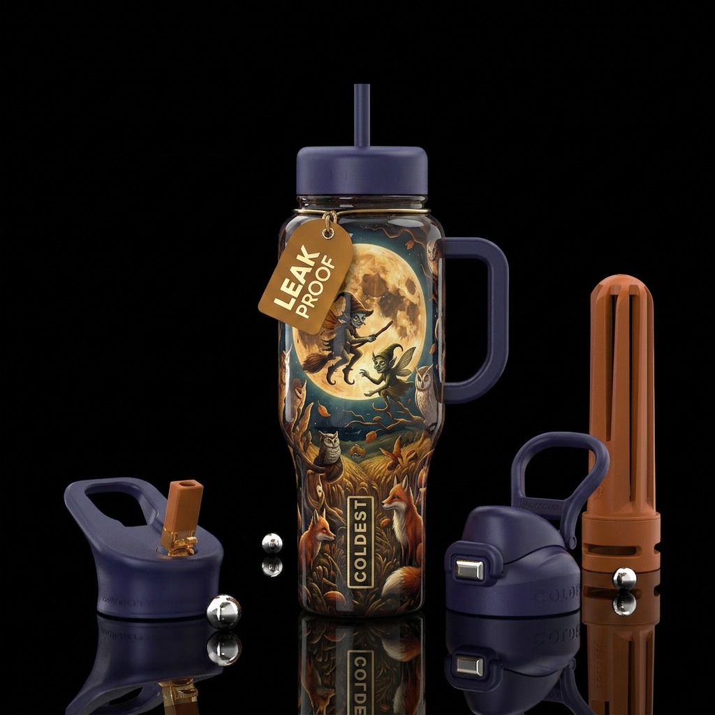 Mischievous, glossy, trompe-l'œil, alluring, folkl... water bottle design