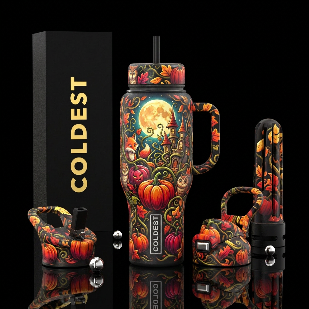 Mischievous, glossy, trompe-l'œil, alluring, folkl... water bottle design
