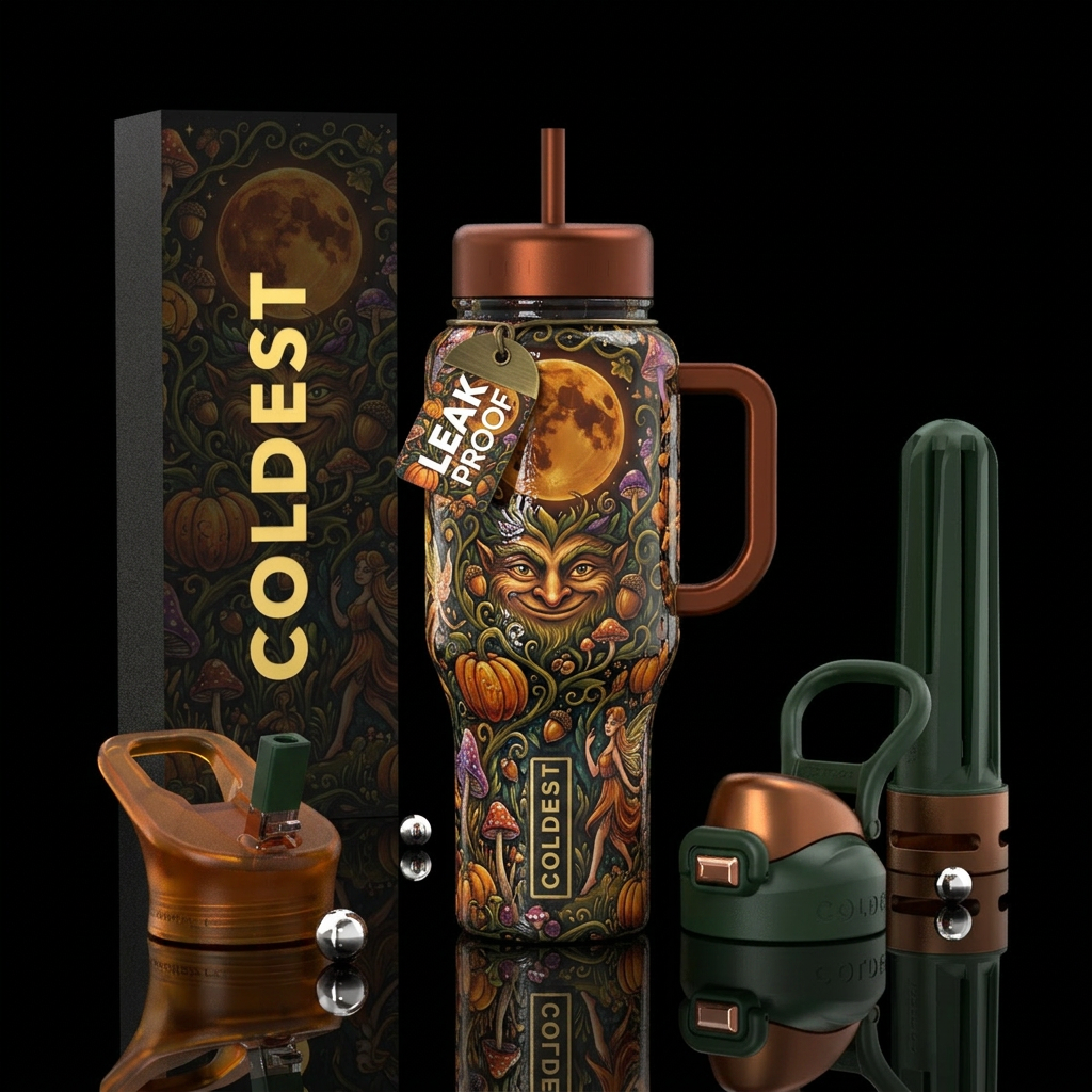 Mischievous, glossy, trompe-l'œil, alluring, folkl... water bottle design