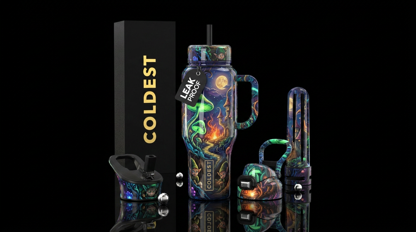 Elvin Mischievous, glossy, trompe-l'œil, alluring,... water bottle design