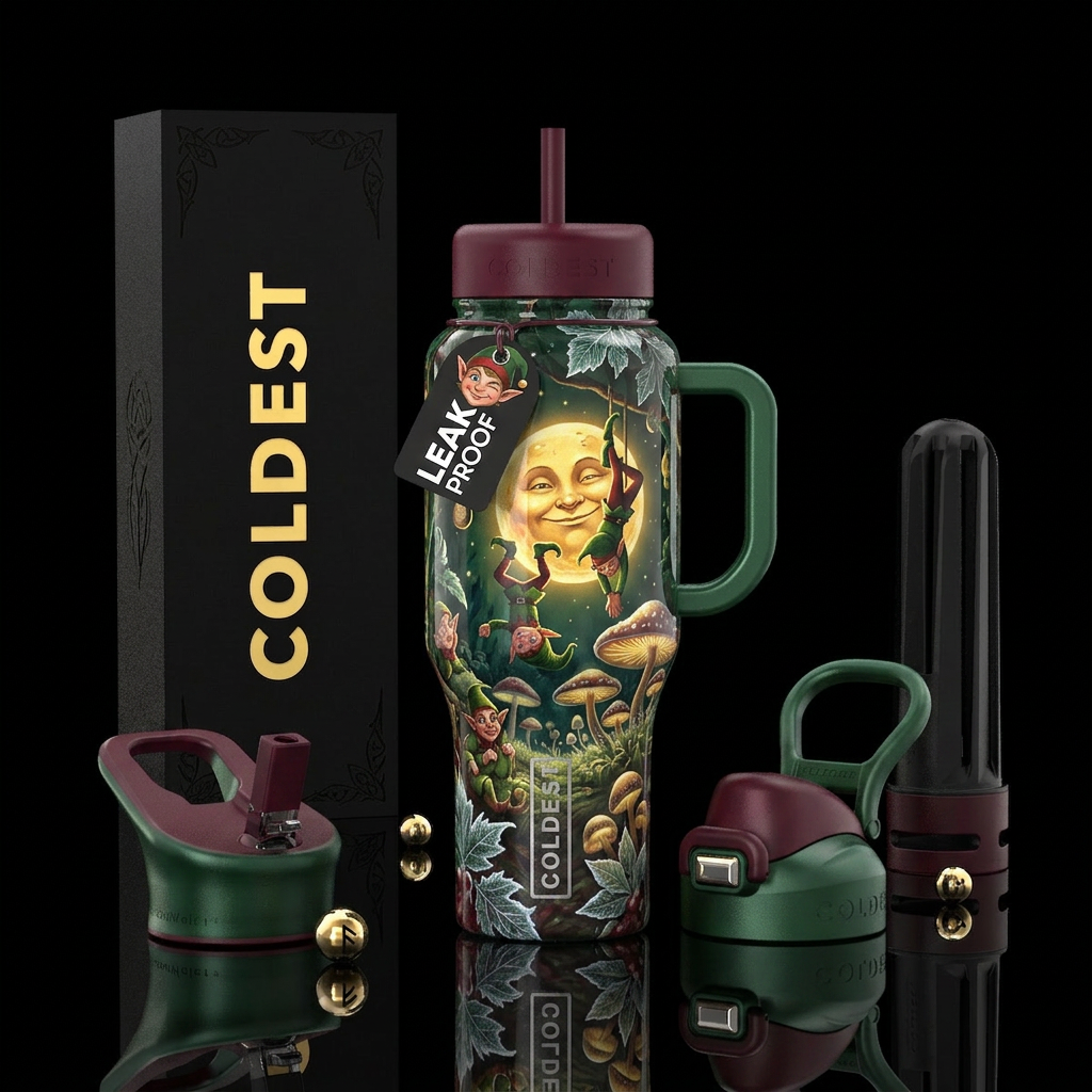Christmas Elvin Mischievous, glossy, trompe-l'œil,... water bottle design