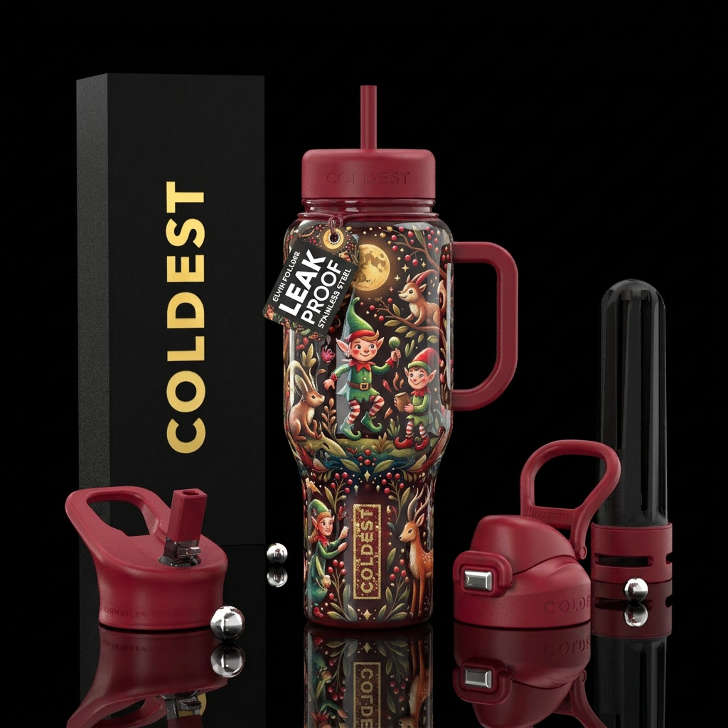 Christmas Elvin Mischievous, glossy, trompe-l'œil,... water bottle design