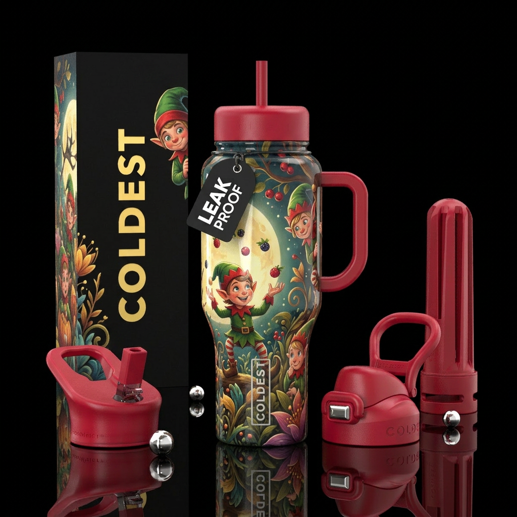 Christmas Elvin Mischievous, glossy, trompe-l'œil,... water bottle design