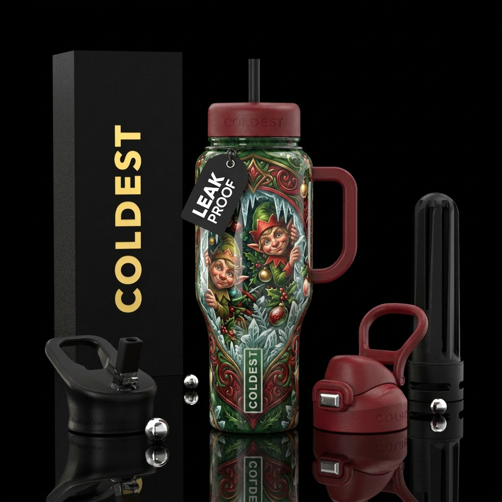Christmas Elvin Mischievous, glossy, trompe-l'œil,... water bottle design
