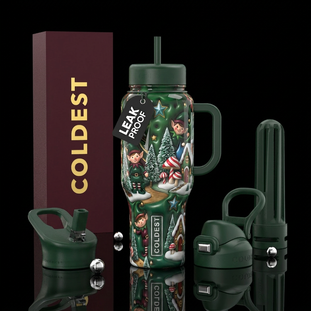 Christmas Elvin Mischievous, glossy, trompe-l'œil,... water bottle design
